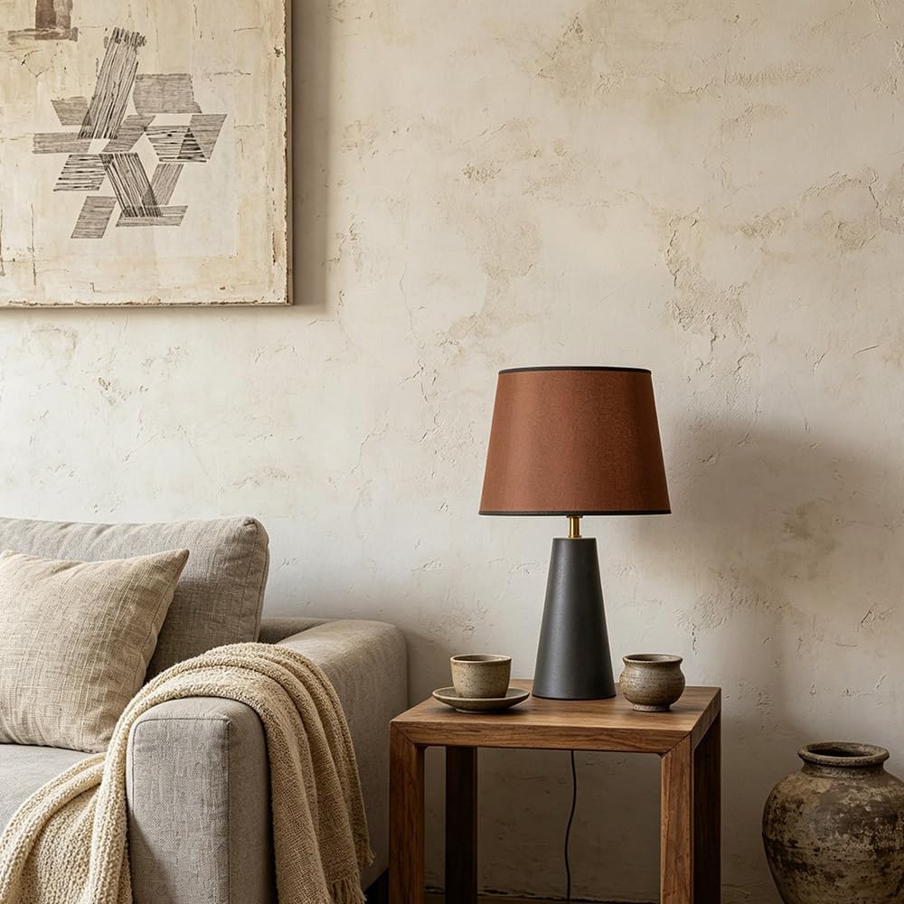 voltnera Modern Bedside Table Lamp – Linen Shade, Black Metal Base