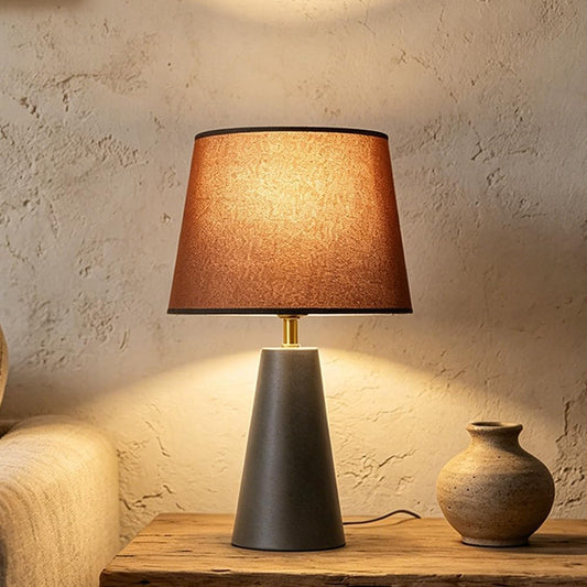 voltnera Modern Bedside Table Lamp – Linen Shade, Black Metal Base