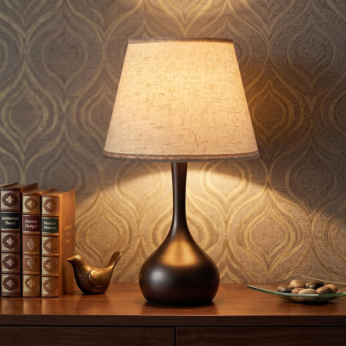 voltnera Touch Bedside Table Lamp – 3-Way Dimmable with Fabric Shade