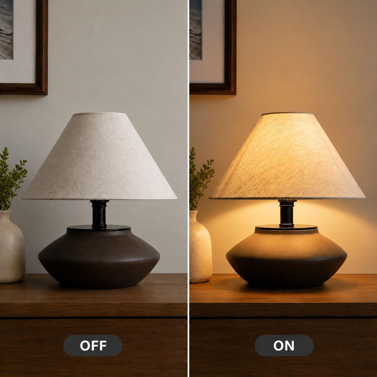 voltnera Farmhouse Ceramic Table Lamp – Black Base, Linen Shade