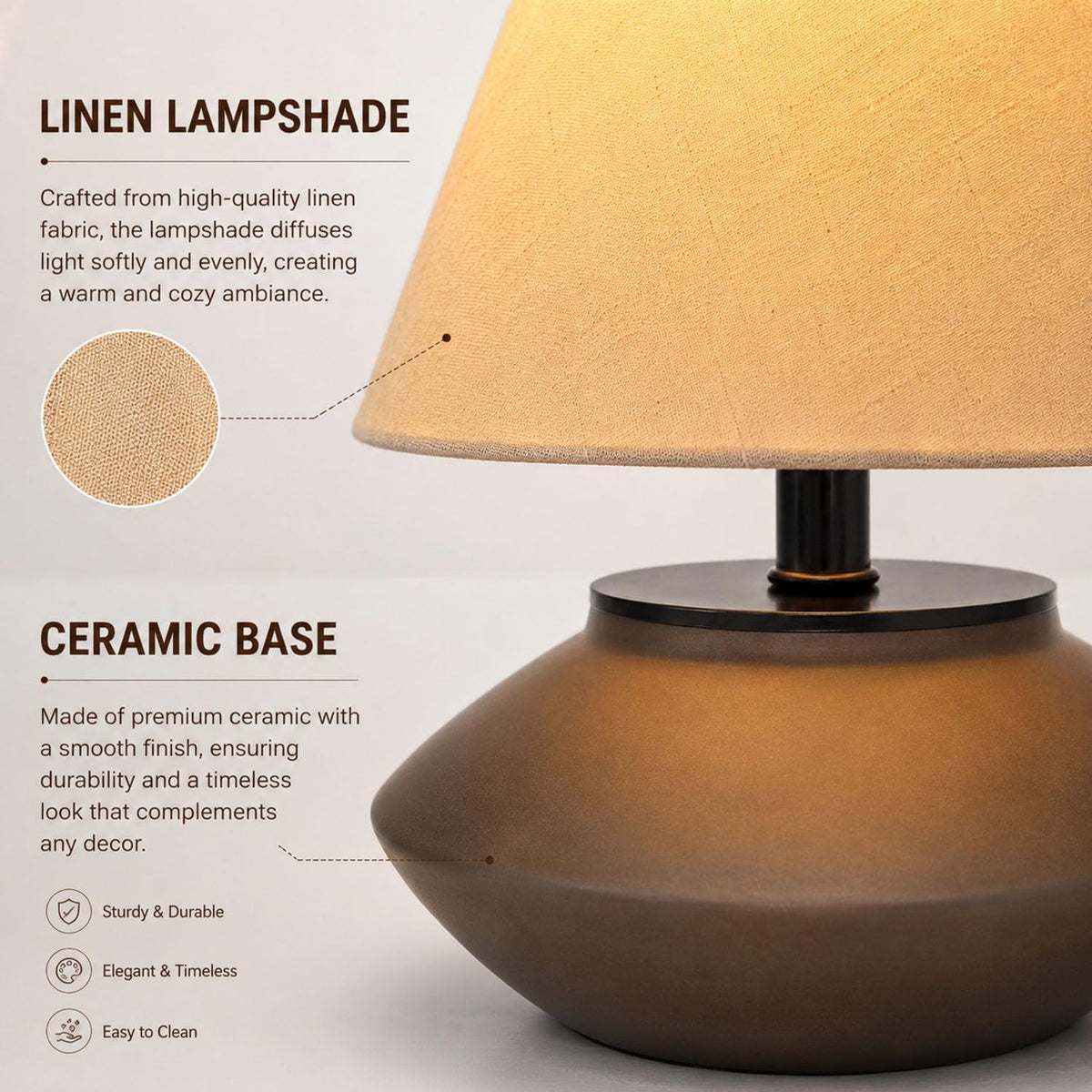 voltnera Farmhouse Ceramic Table Lamp – Black Base, Linen Shade