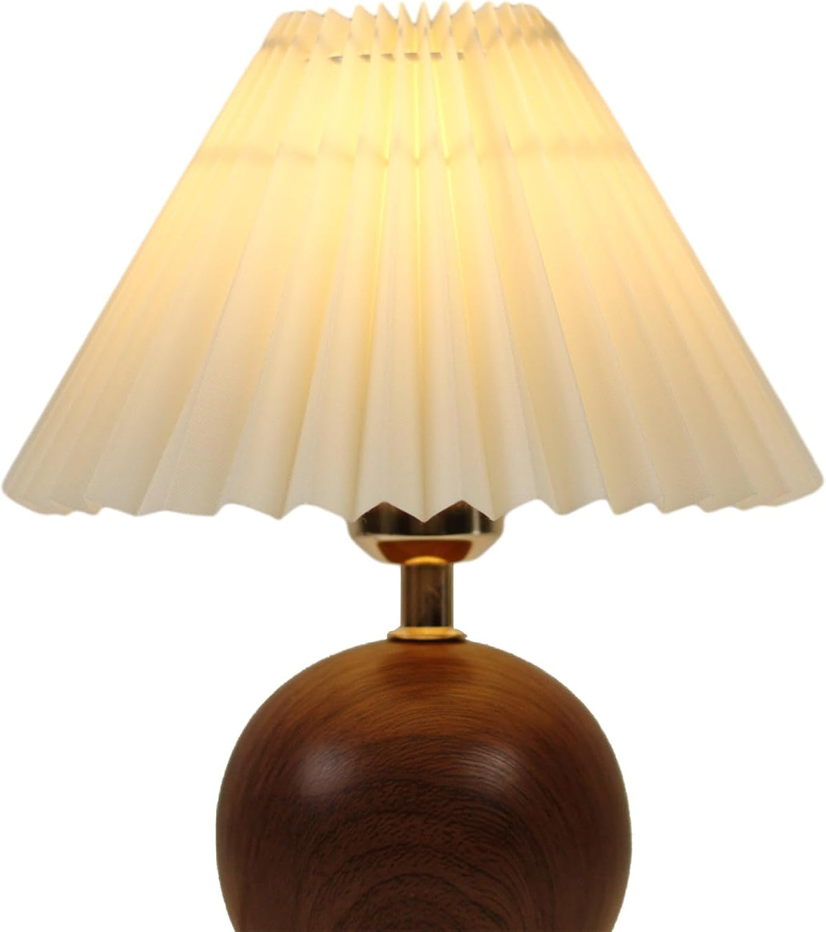 voltnera Ceramic Globe Table Lamp – Walnut Base, Beige Shade