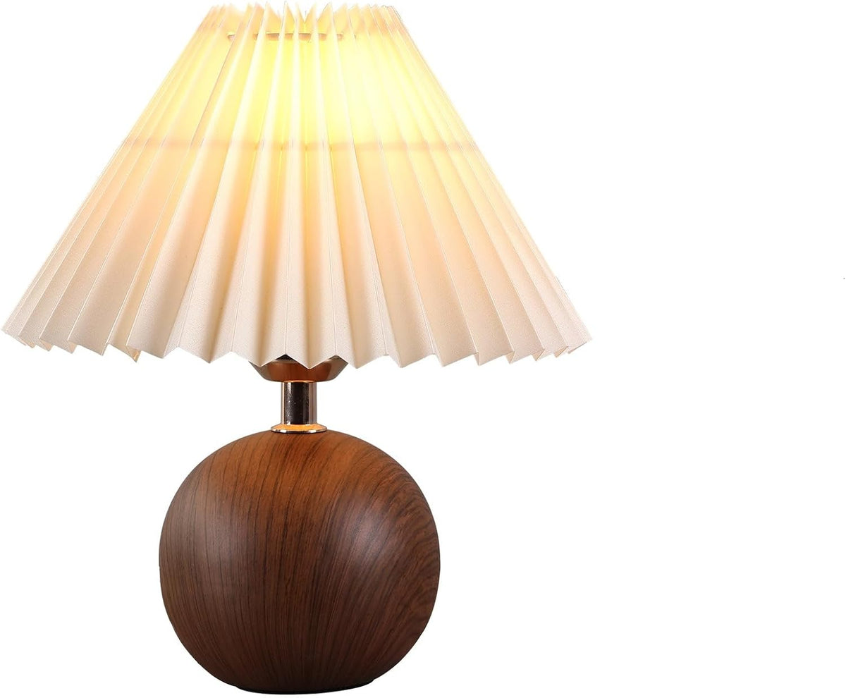 voltnera Ceramic Globe Table Lamp – Walnut Base, Beige Shade