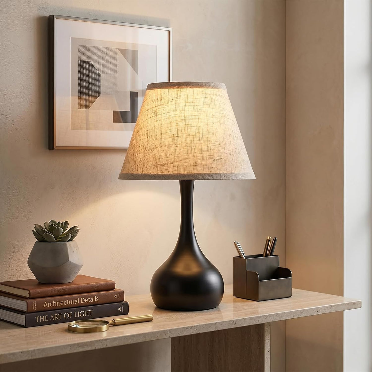 voltnera Touch Bedside Table Lamp – 3-Way Dimmable with Fabric Shade