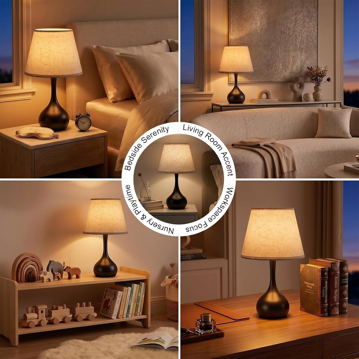voltnera Touch Bedside Table Lamp – 3-Way Dimmable with Fabric Shade