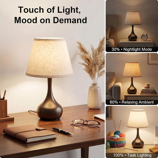 voltnera Touch Bedside Table Lamp – 3-Way Dimmable with Fabric Shade